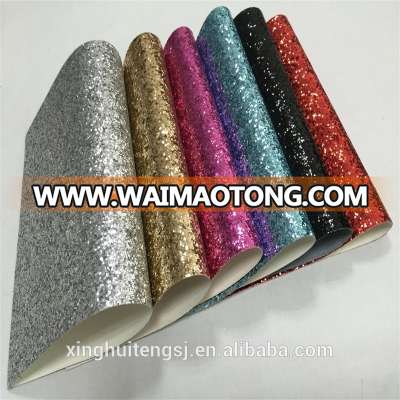 sparkle pu chunky glitter leather fabric for wallpaper decoration xht-021